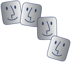 A design of 4 faces like Mac people hanging out.